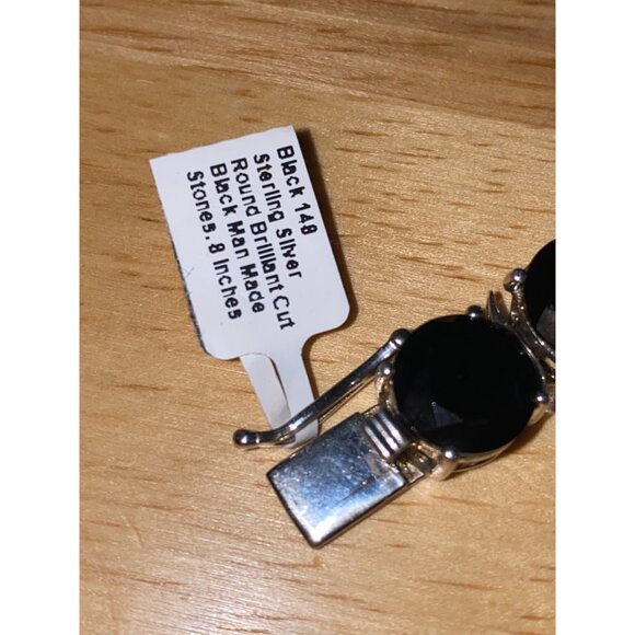 Black 14.4g Sterling Silver BBJ Round Brilliant Cut Black Glass Stone Bracelet 8 - Picture 3 of 10